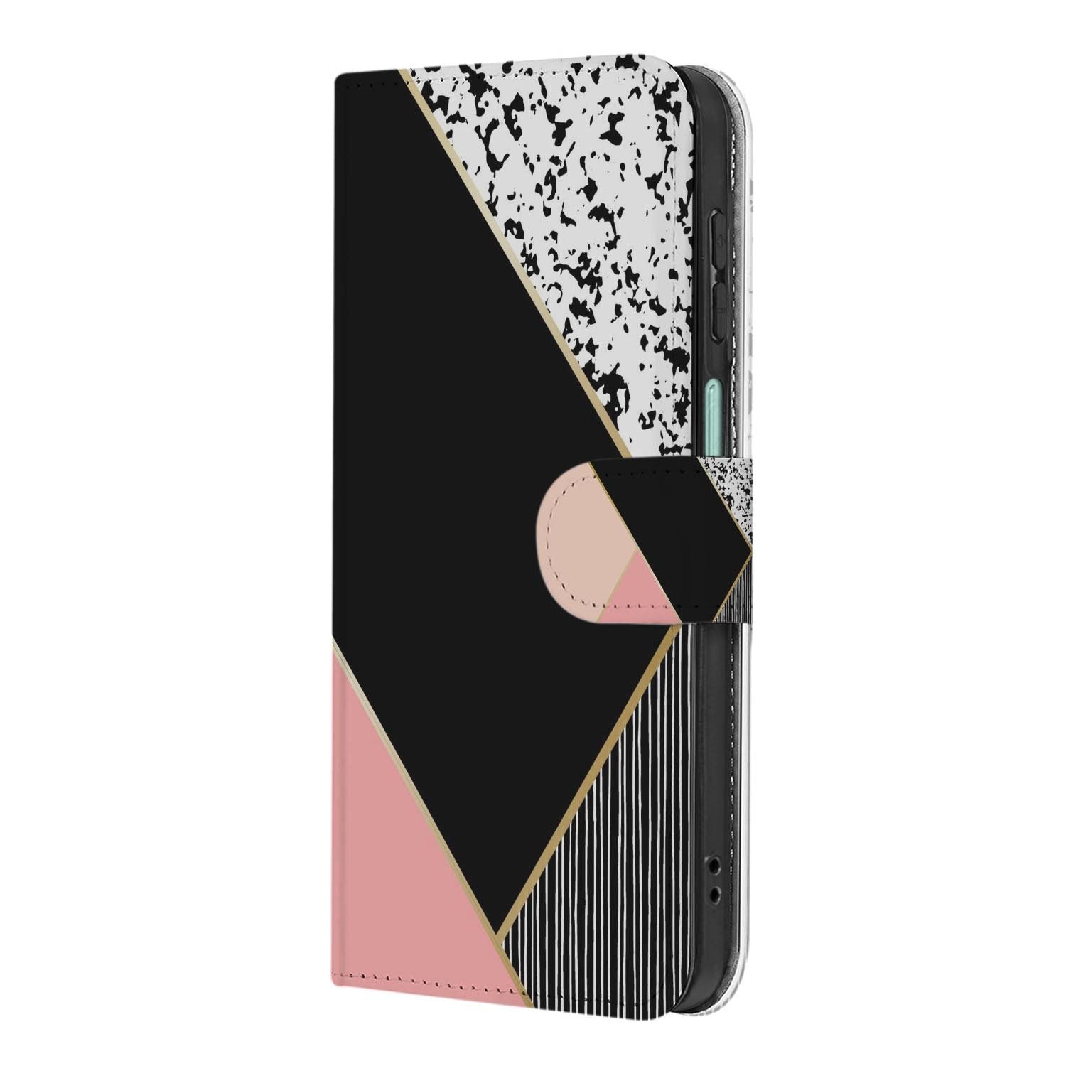 Samsung Galaxy A27 bookcase Black Pink Shapes, achterkant met camera-uitsparing