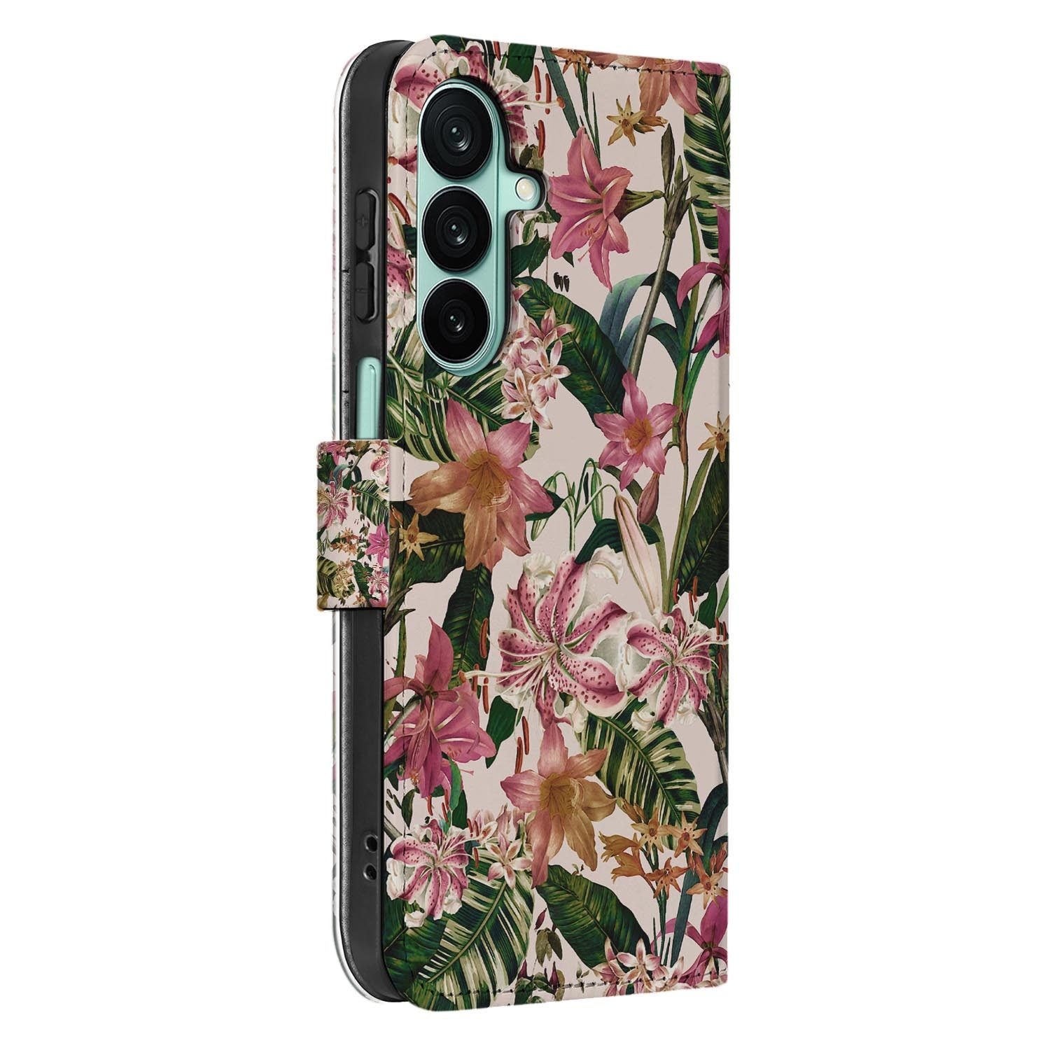 Samsung Galaxy A27 bookcase Flowers, detail van het stiksel