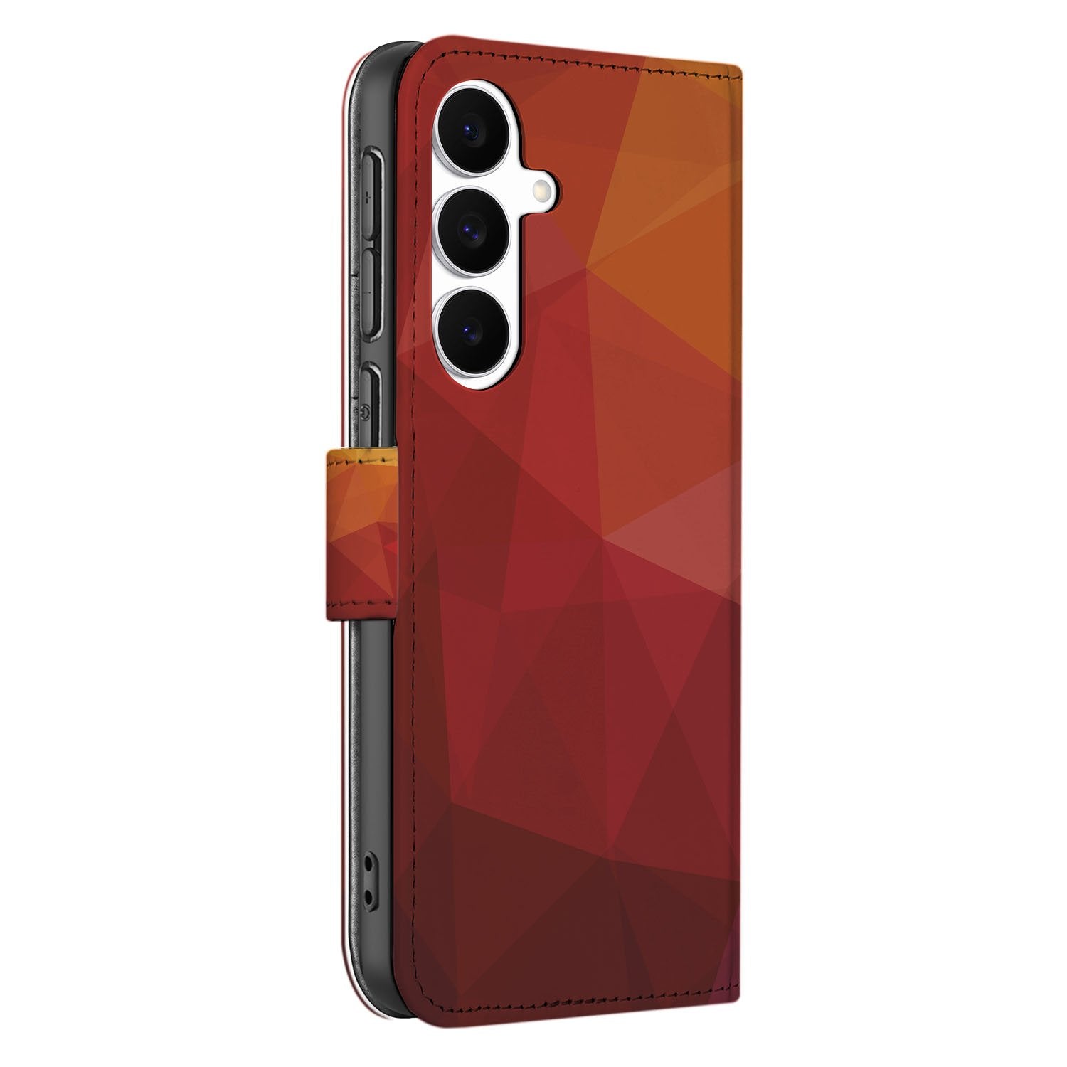 Bookcase Samsung Galaxy S25 FE Polygon Rood PU Leer 3 Pasjes zijaanzicht