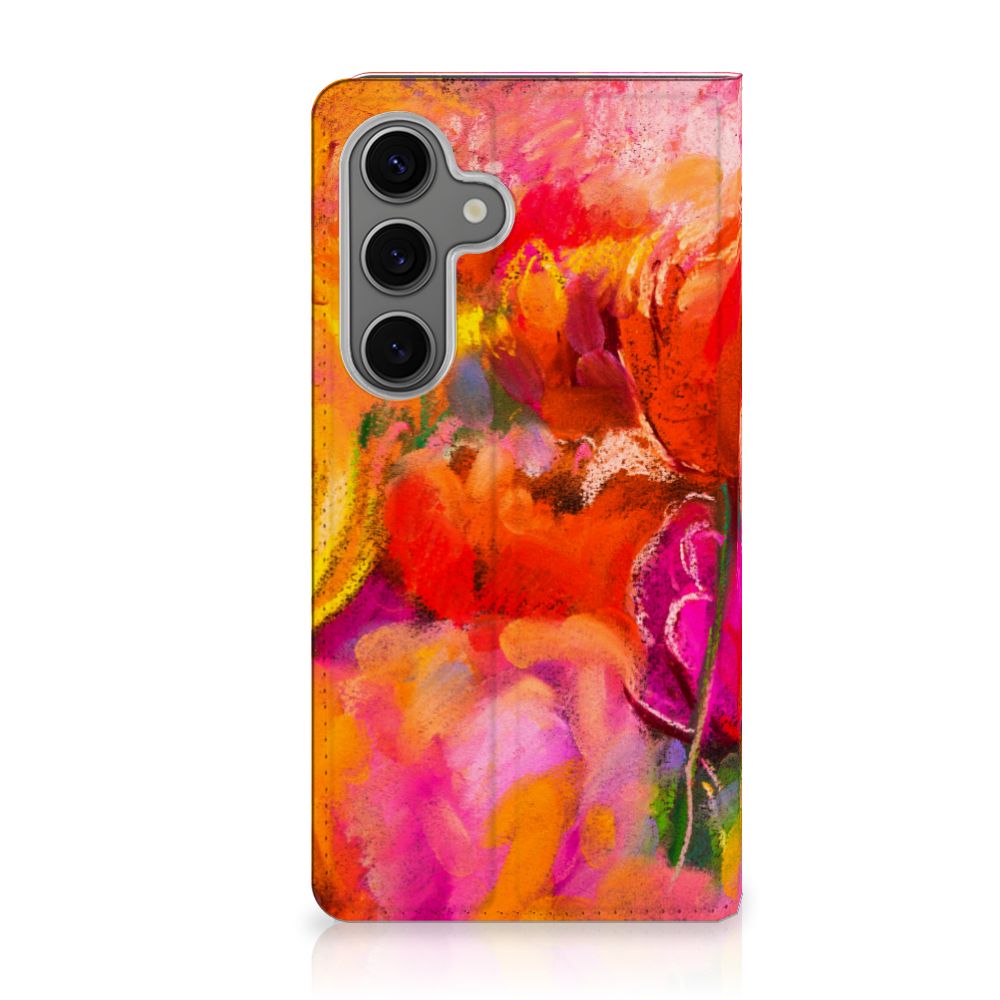 Bookcase Samsung Galaxy S25 Tulips voorkant kleurrijk bloemen ontwerp
