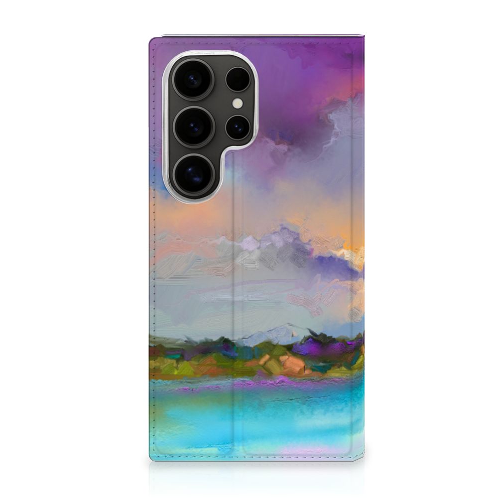 Bookcase Samsung Galaxy S25 Ultra Boat abstract bootje meer blauw paars