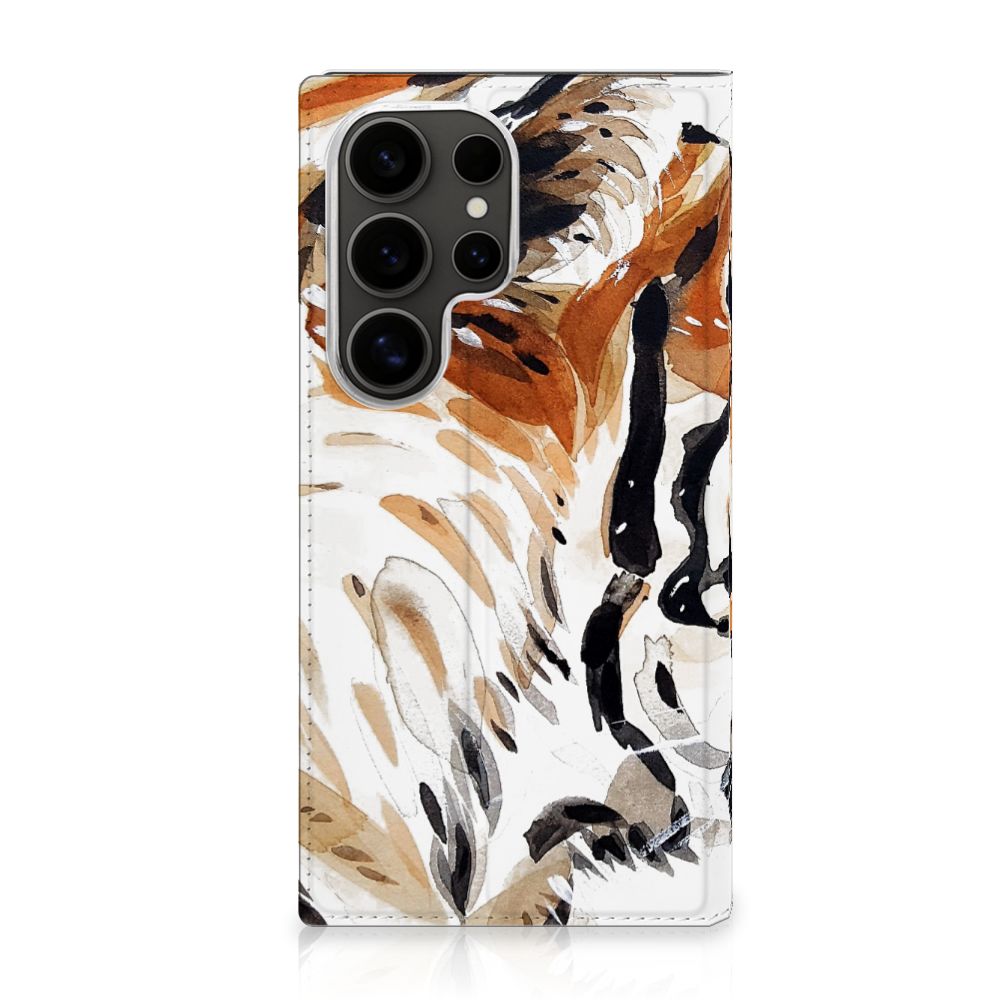 Samsung Galaxy S25 Ultra Bookcase Watercolor Tiger voorkant