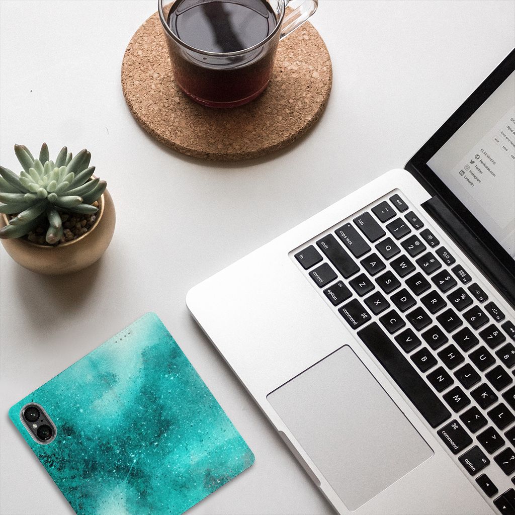 Bookcase Sony Xperia 5 V Painting Blue productdesign turquoise aanzicht