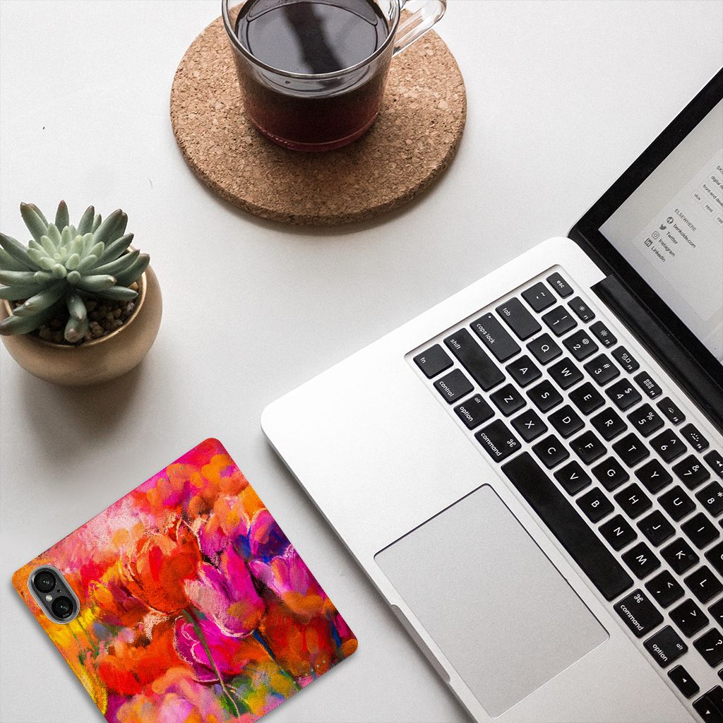 Bookcase Sony Xperia 5 V Tulips design bloemen bovenaanzicht