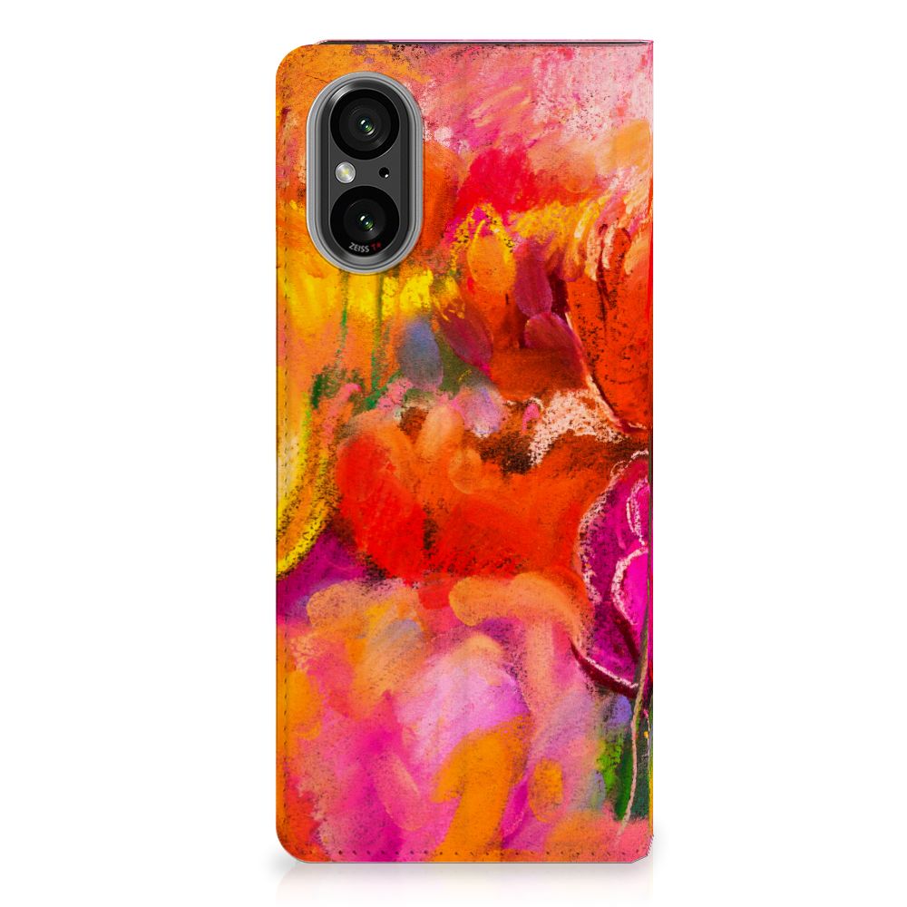 Bookcase Sony Xperia 5 V Tulips design kleurrijk achteraanzicht