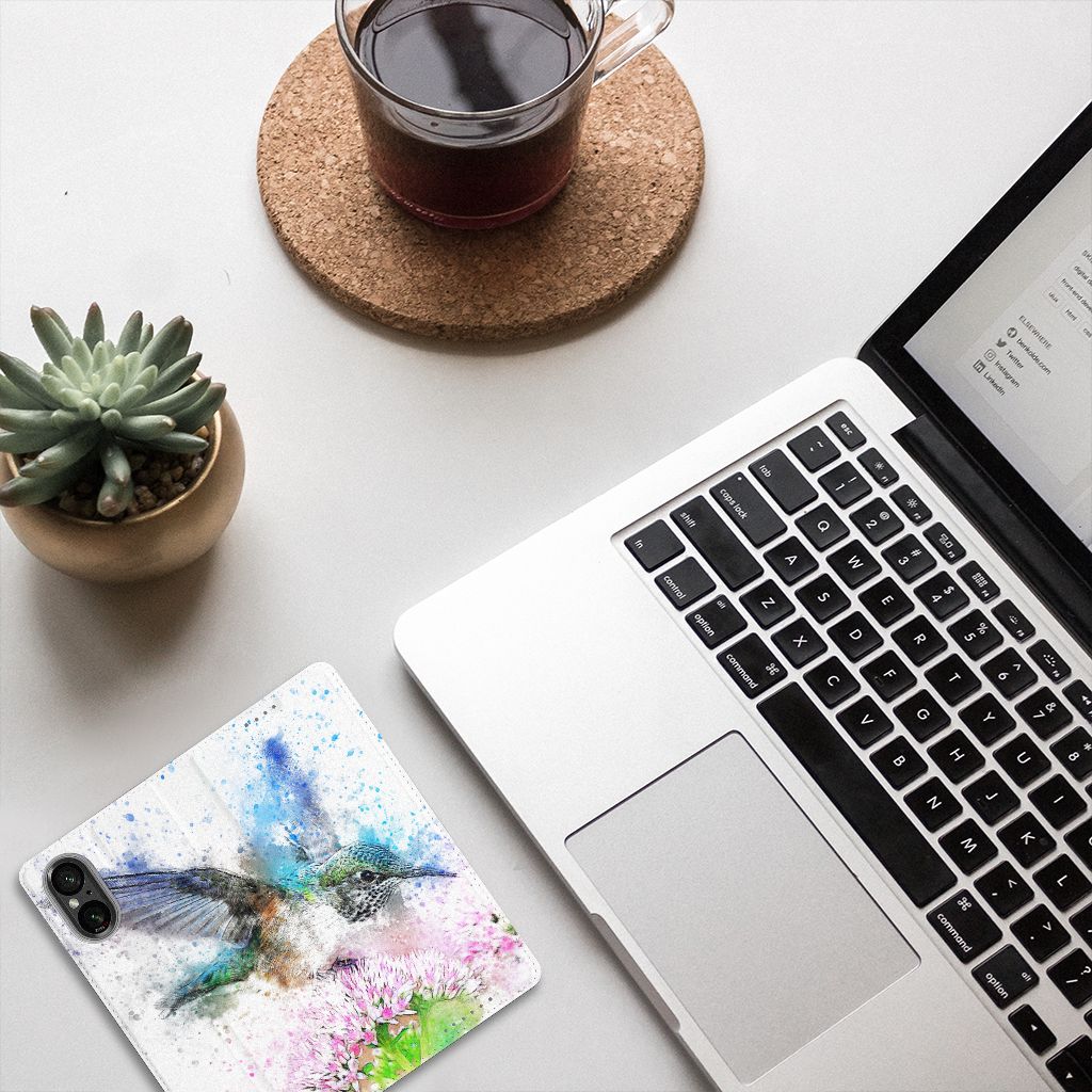 Bookcase Sony Xperia 5 V Vogel design kleurrijk aanzicht