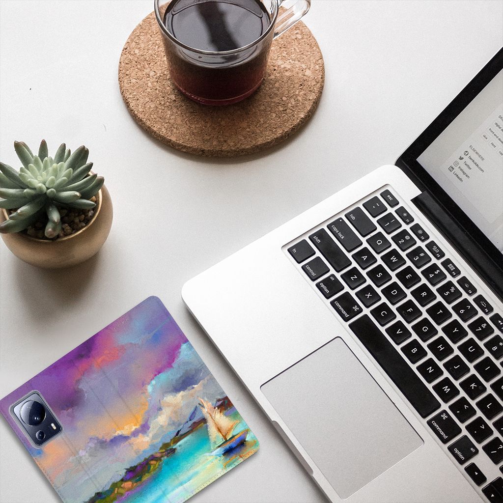 Bookcase Xiaomi 13 Lite Boat laptop bureau koffiekopje succulente