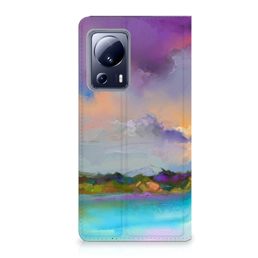 Bookcase Xiaomi 13 Lite Boat abstract schilderij bootje meer blauw paars