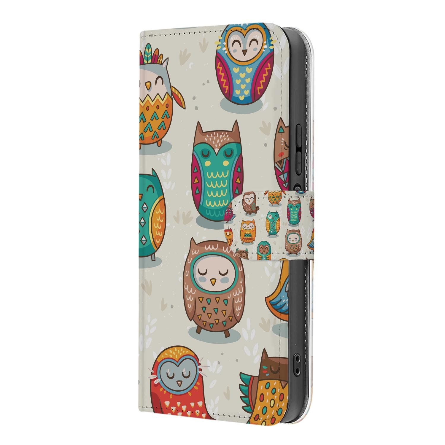 Xiaomi 17 bookcase Vrolijke Uilen, binnenkant met telefoon