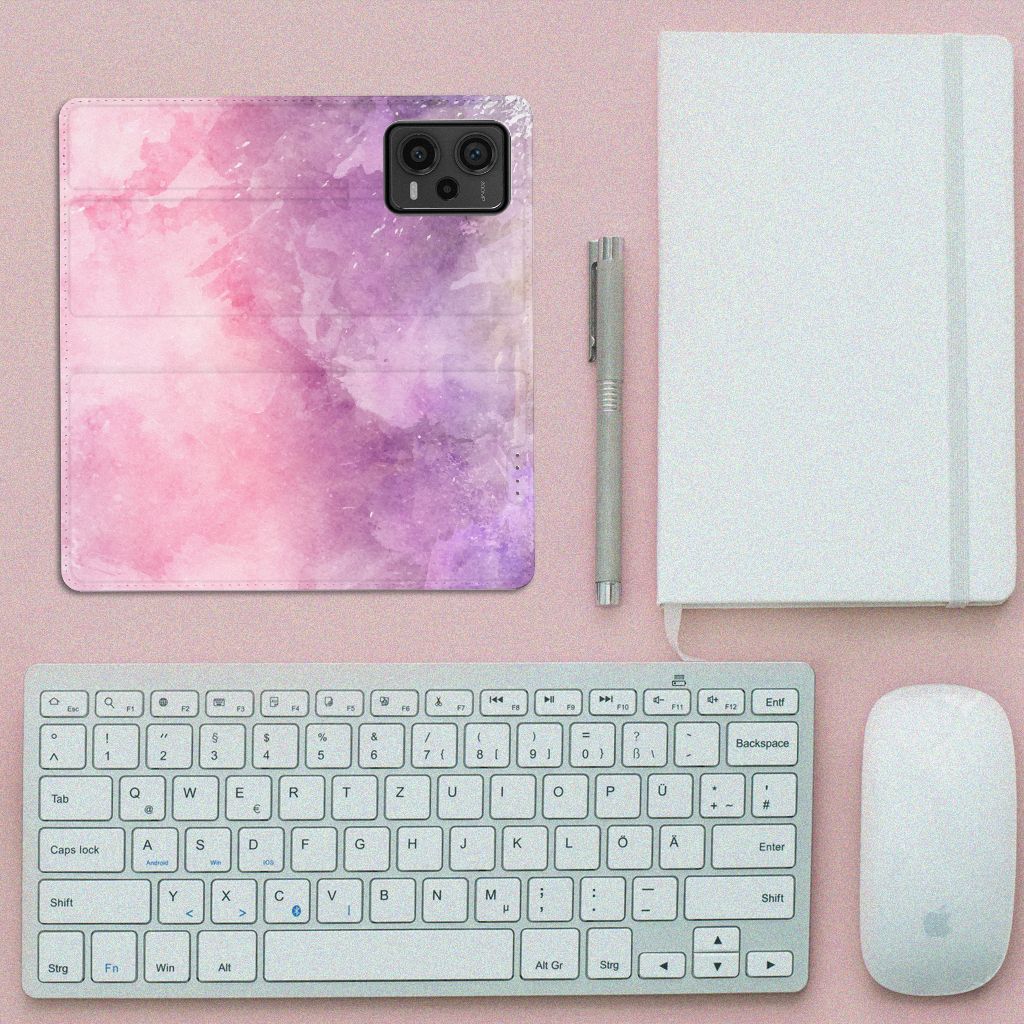 Bookcase Xiaomi Redmi Note 12 Pro Plus Pink Purple Paint aanzicht