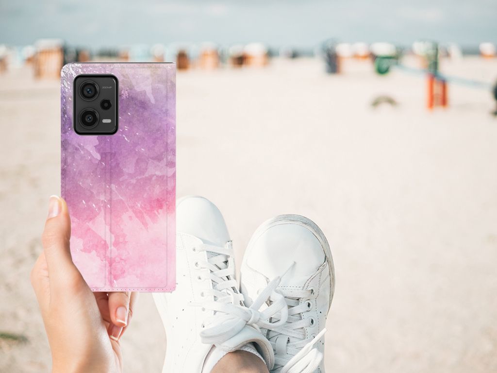 Bookcase Xiaomi Redmi Note 12 Pro Plus Pink Purple Paint design roze paars aanzicht
