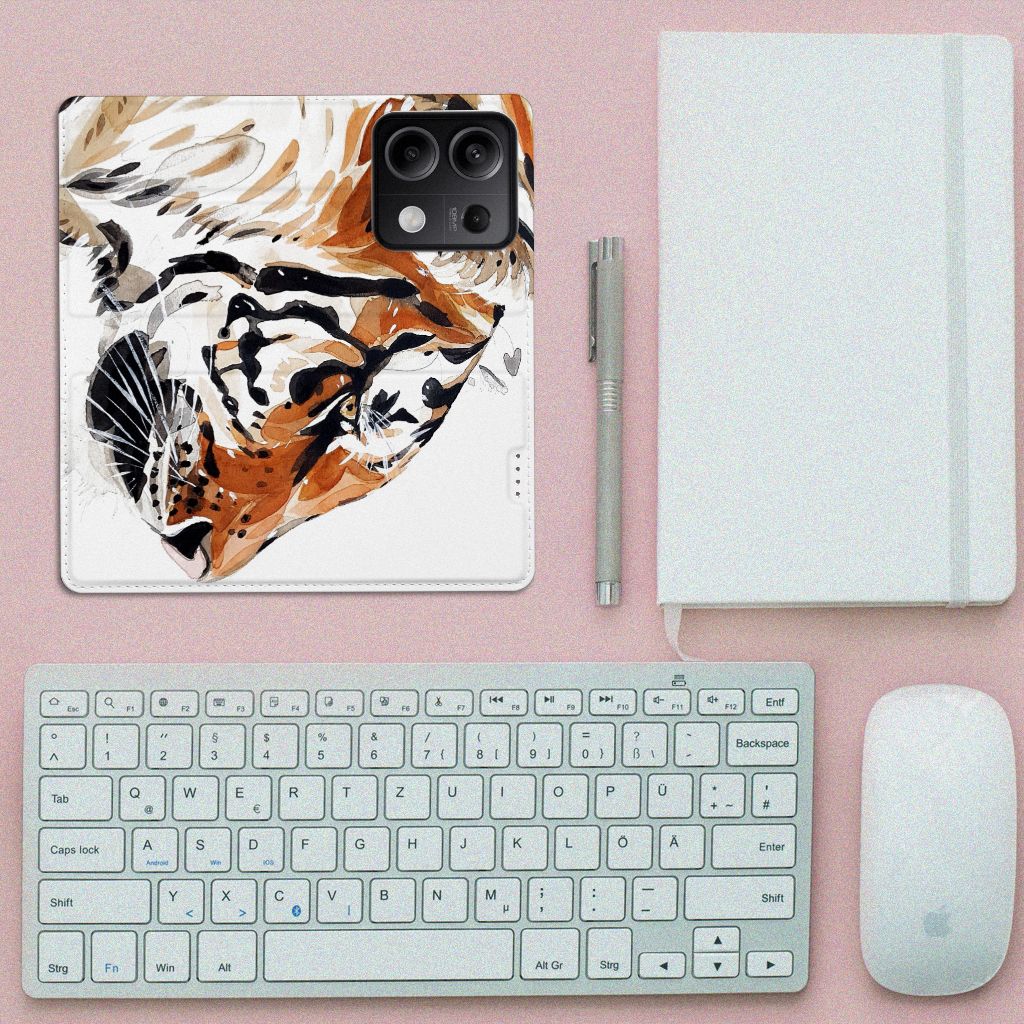 Bookcase Xiaomi Redmi Note 13 5G Watercolor Tiger tijger design voorkant