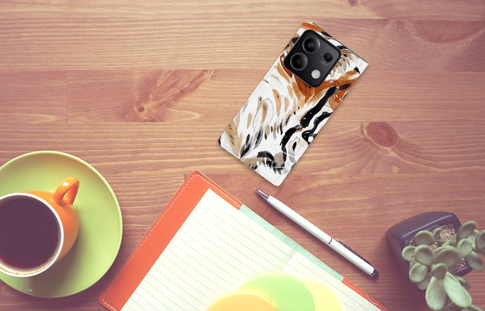 Bookcase Xiaomi Redmi Note 13 5G Watercolor Tiger design tijger bovenaanzicht