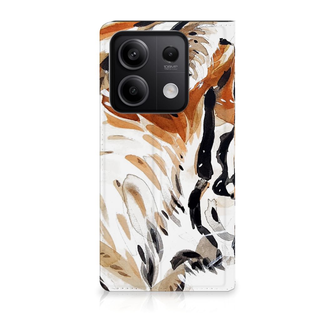 Bookcase Xiaomi Redmi Note 13 5G Watercolor Tiger tijger ontwerp voorkant