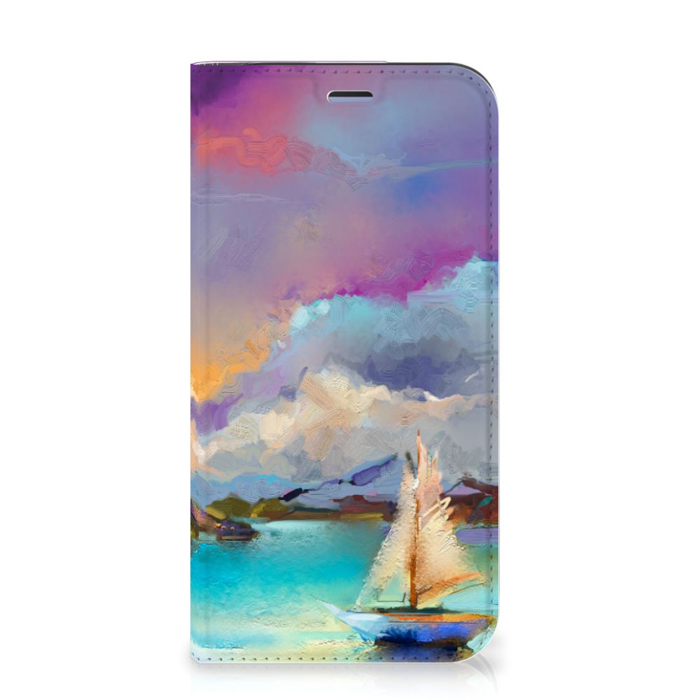 Bookcase iPhone 12 Mini Boat hoesje boot meer abstract