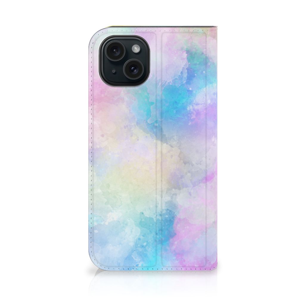 Bookcase iPhone 15 Watercolor Light design met kleurrijke waterverfprint voor stijlvol gebruik.
