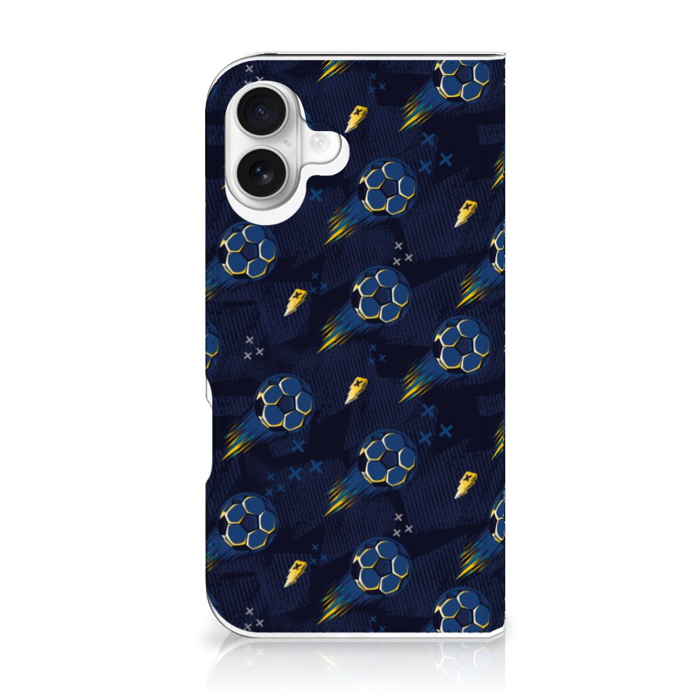 Bookcase iPhone 16 Plus Painting Blue achterkant voetbal design