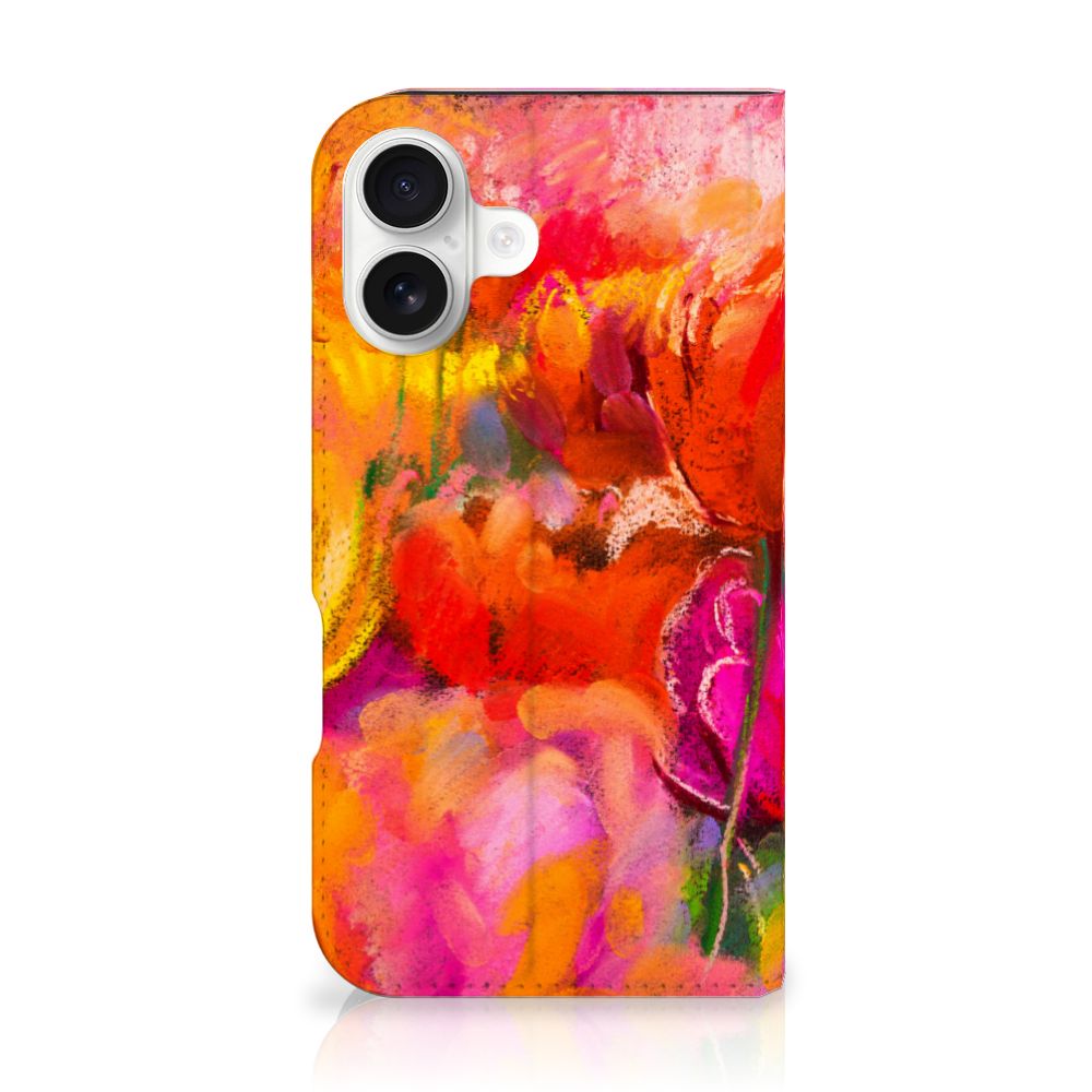 B2C Telecom Bookcase iPhone 16 Tulips kleurrijk design voorzijde