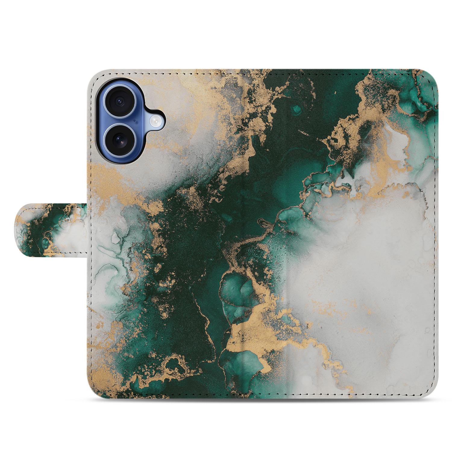 Bookcase iPhone 17 Marmer Groen PU Leer 3 Pasjes designnaam aanzicht