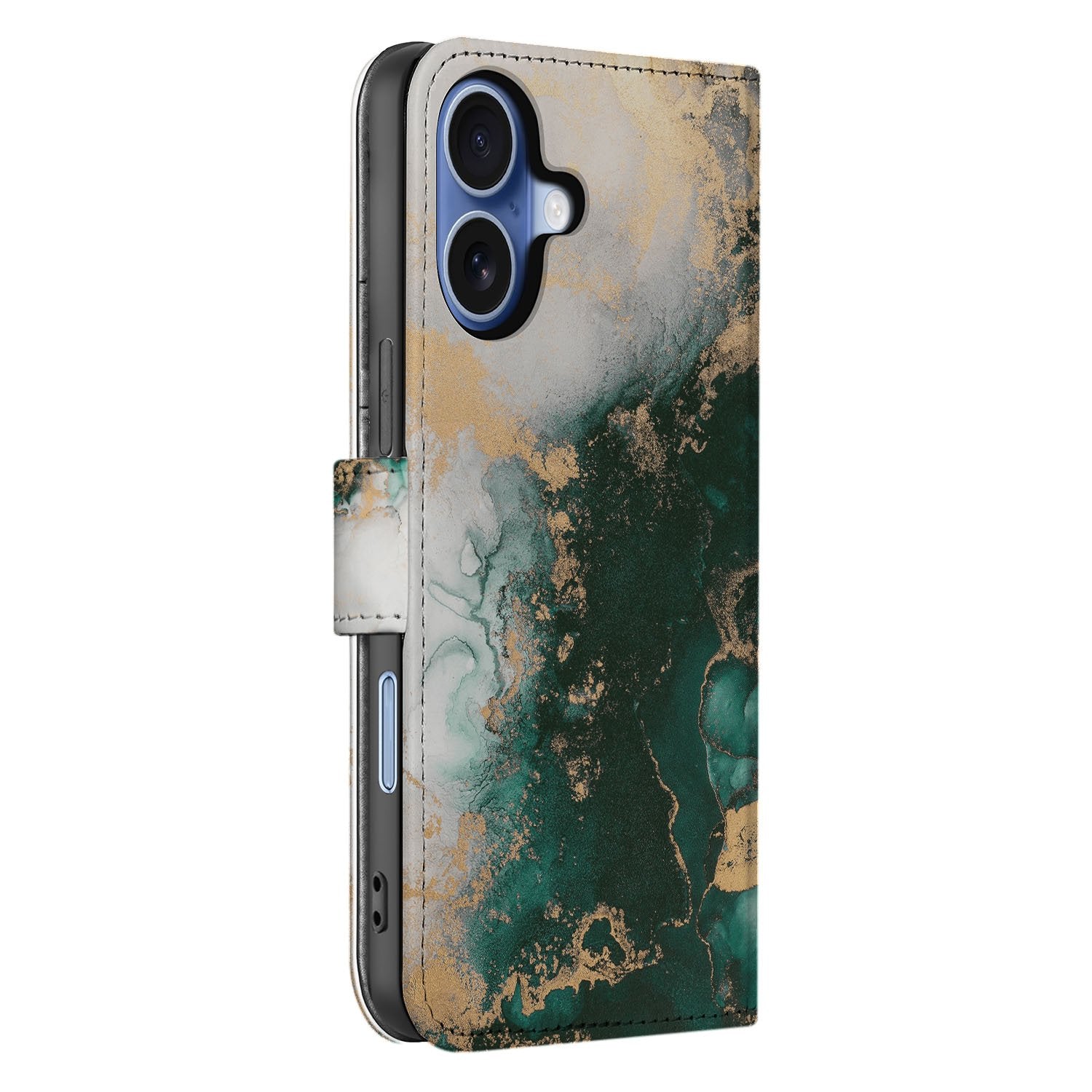 Bookcase iPhone 17 Marmer Groen PU Leer 3 Pasjes marmer groen design zij aanzicht