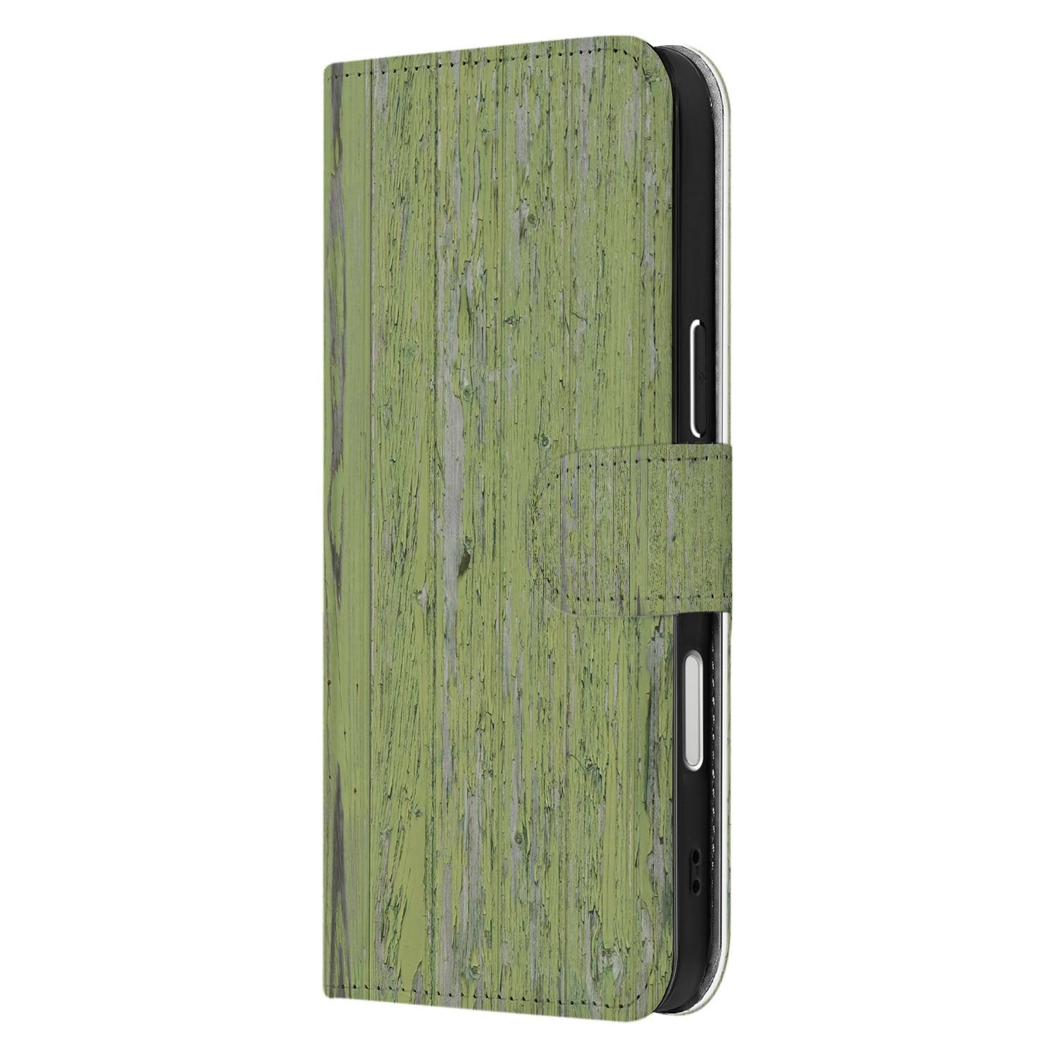 Bookcase iPhone Air Green Wood bookcase groen houtnerf aanzicht