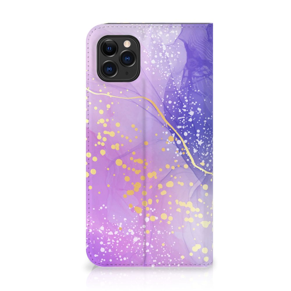 Bookcase voor Apple iPhone 11 Pro Max Watercolor Paars met een prachtig paarse watercolor design en gouden accenten.