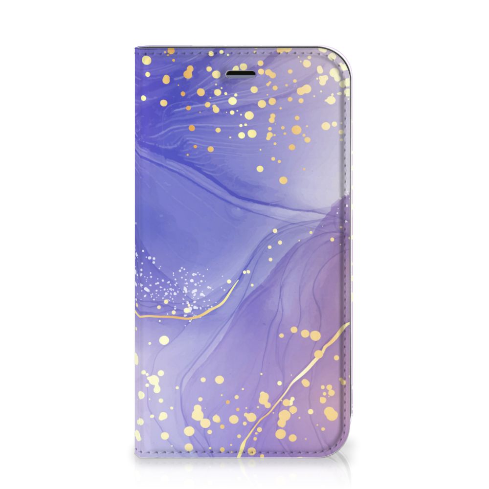 Bookcase voor Apple iPhone 11 Watercolor Paars met gouden accenten en paarse tinten.