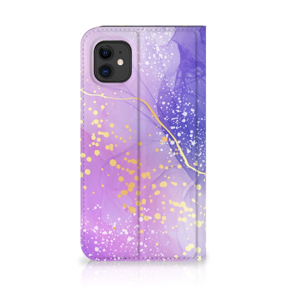 Bookcase voor Apple iPhone 11 Watercolor Paars met prachtig paarse en gouden spetters✨.