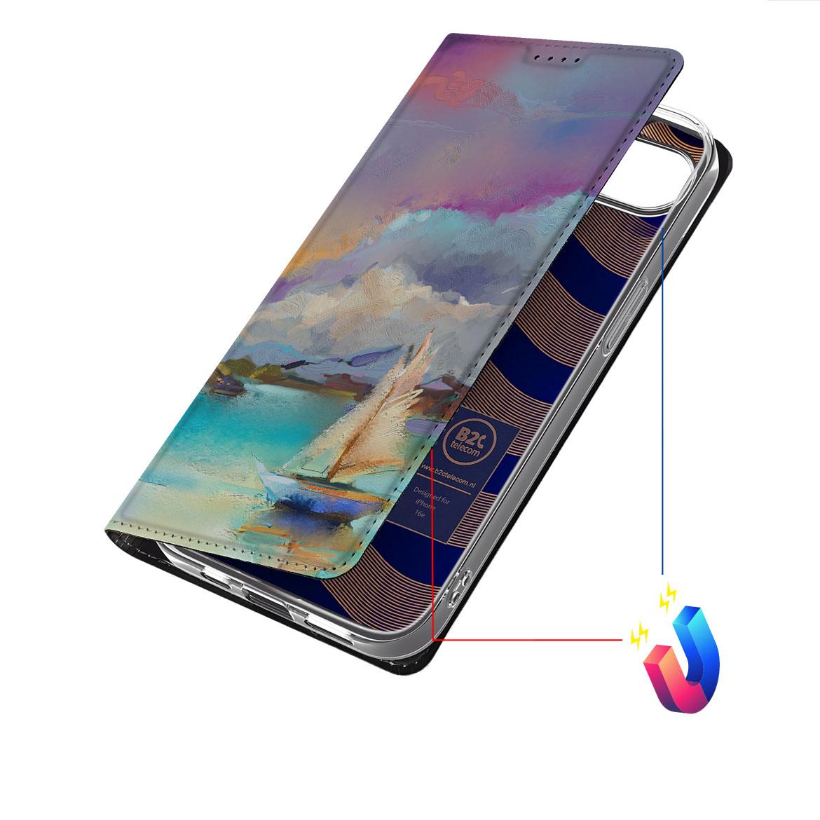 Bookcase voor Apple iPhone 16e Boat designkleurig aanzicht