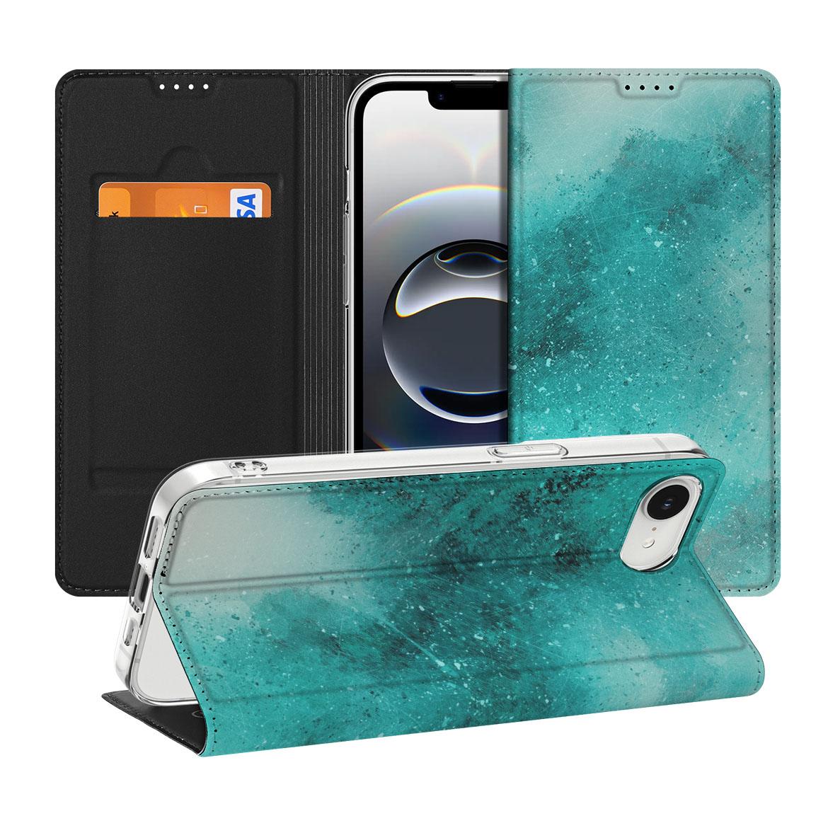 Apple iPhone 16e Bookcase voor Apple iPhone 16e Painting Blue binnenkant front achteraanzicht