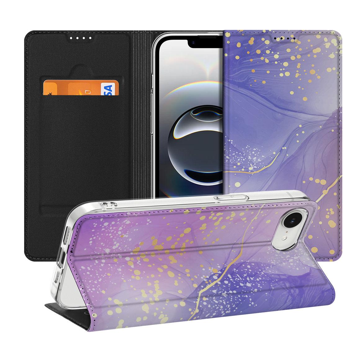 Apple iPhone 16e Bookcase voor Apple iPhone 16e Watercolor Paars voorkant achterkant