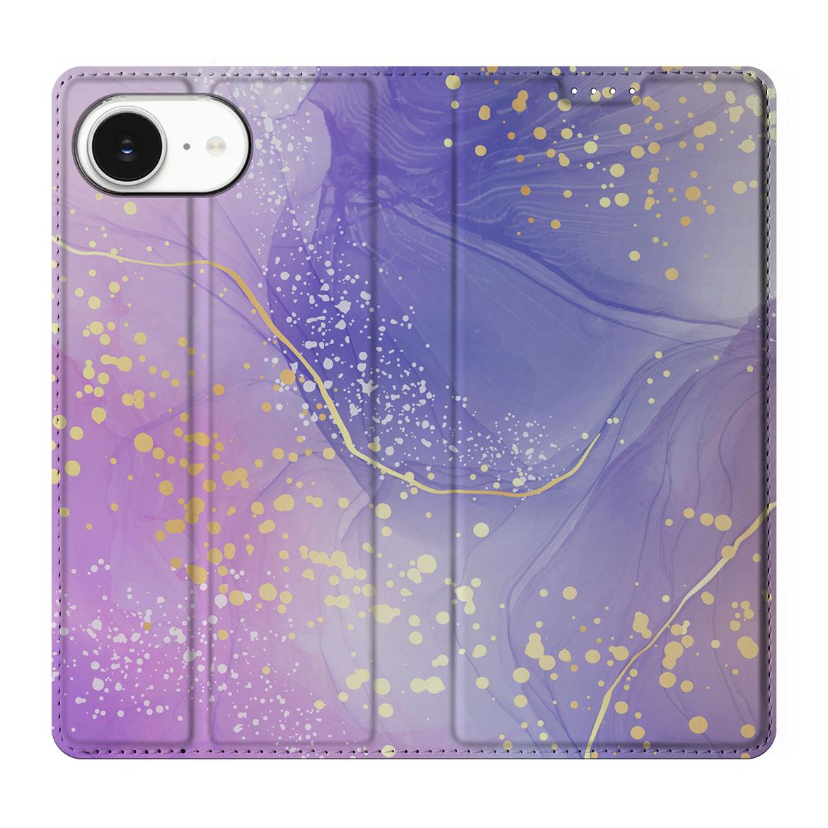 Apple iPhone 16e Bookcase voor Apple iPhone 16e Watercolor Paars design watercolor paars aanzicht