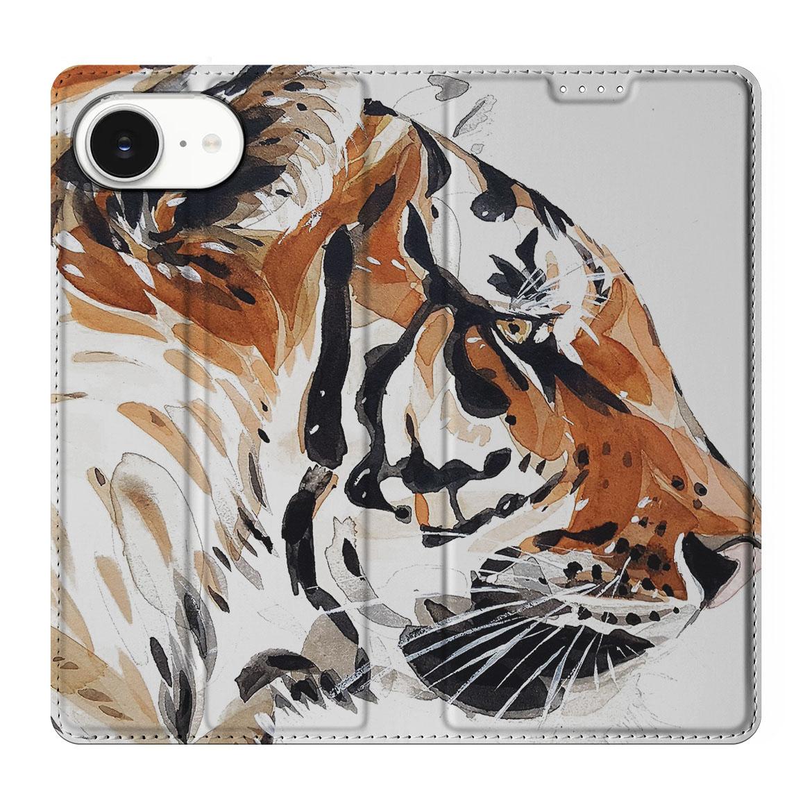 Apple iPhone 16e Bookcase Watercolor Tiger voorzijde