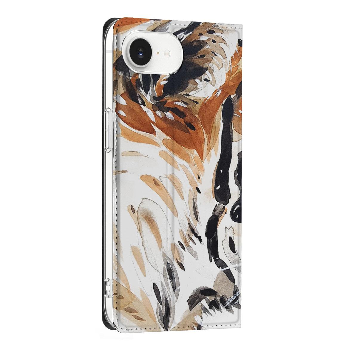 Apple iPhone 16e Bookcase Watercolor Tiger zijkant