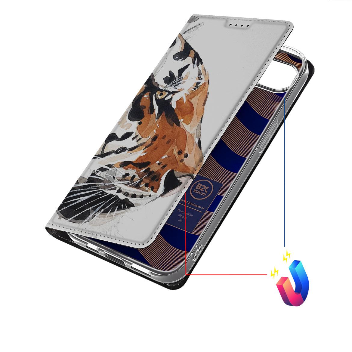 Apple iPhone 16e Bookcase voor Apple iPhone 16e Watercolor Tiger voorkant