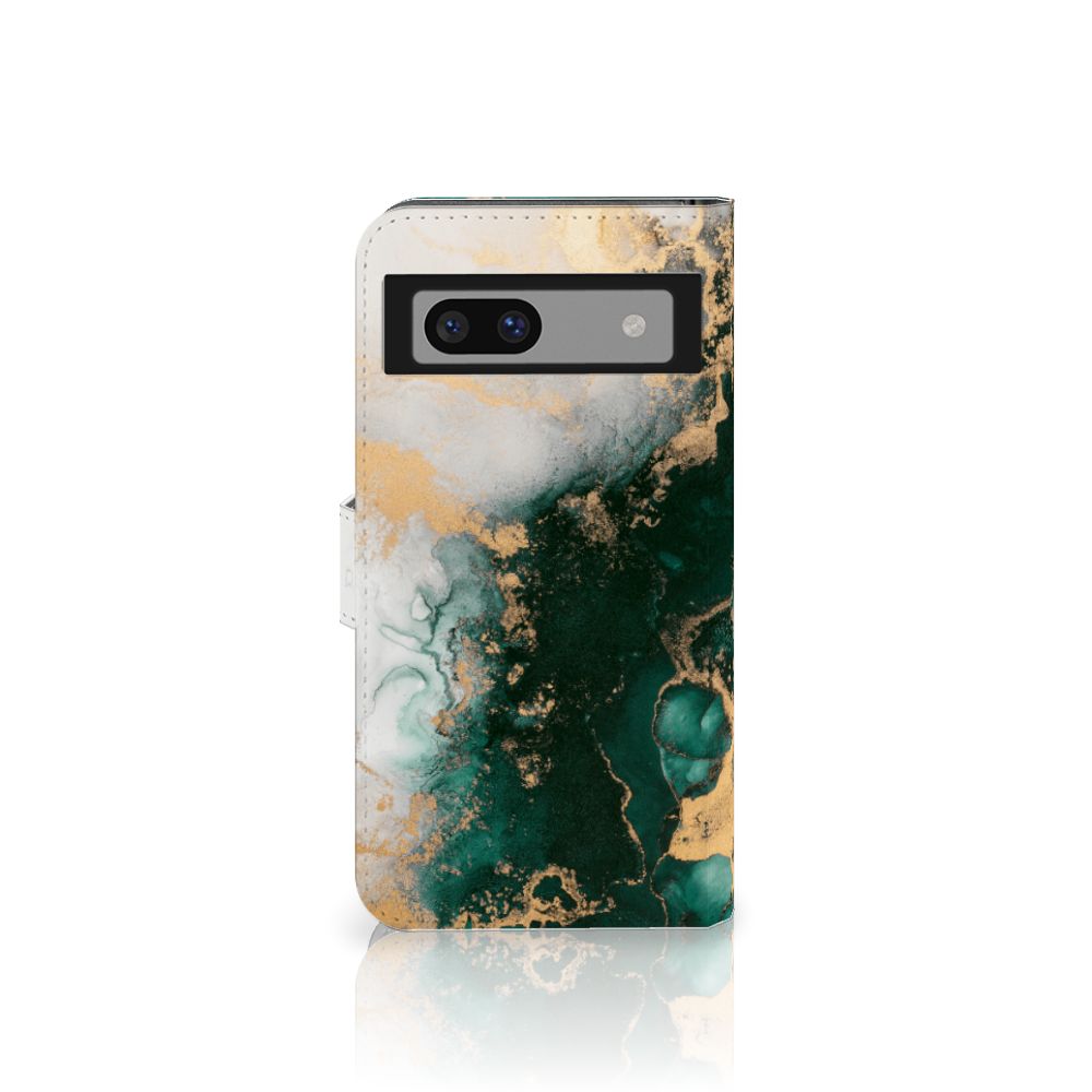 Google Pixel 7A Bookcase voor Google Pixel 7A Marmer Groen frontaanzicht