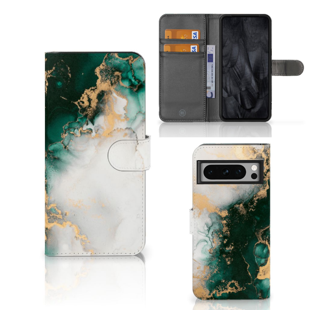 Google Pixel 8 Pro Bookcase voor Google Pixel 8 Pro Marmer Groen aanzicht