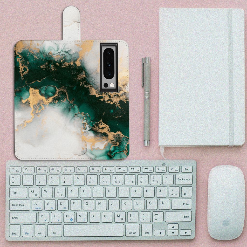 Google Pixel 8 Pro Bookcase voor Google Pixel 8 Pro Marmer Groen bovenaanzicht