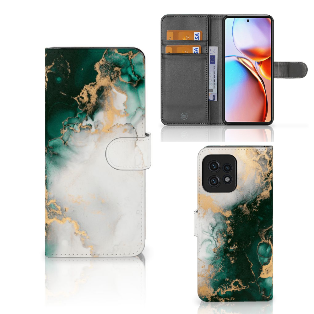 Motorola Edge 40 Pro Bookcase Marmer Groen aanzicht