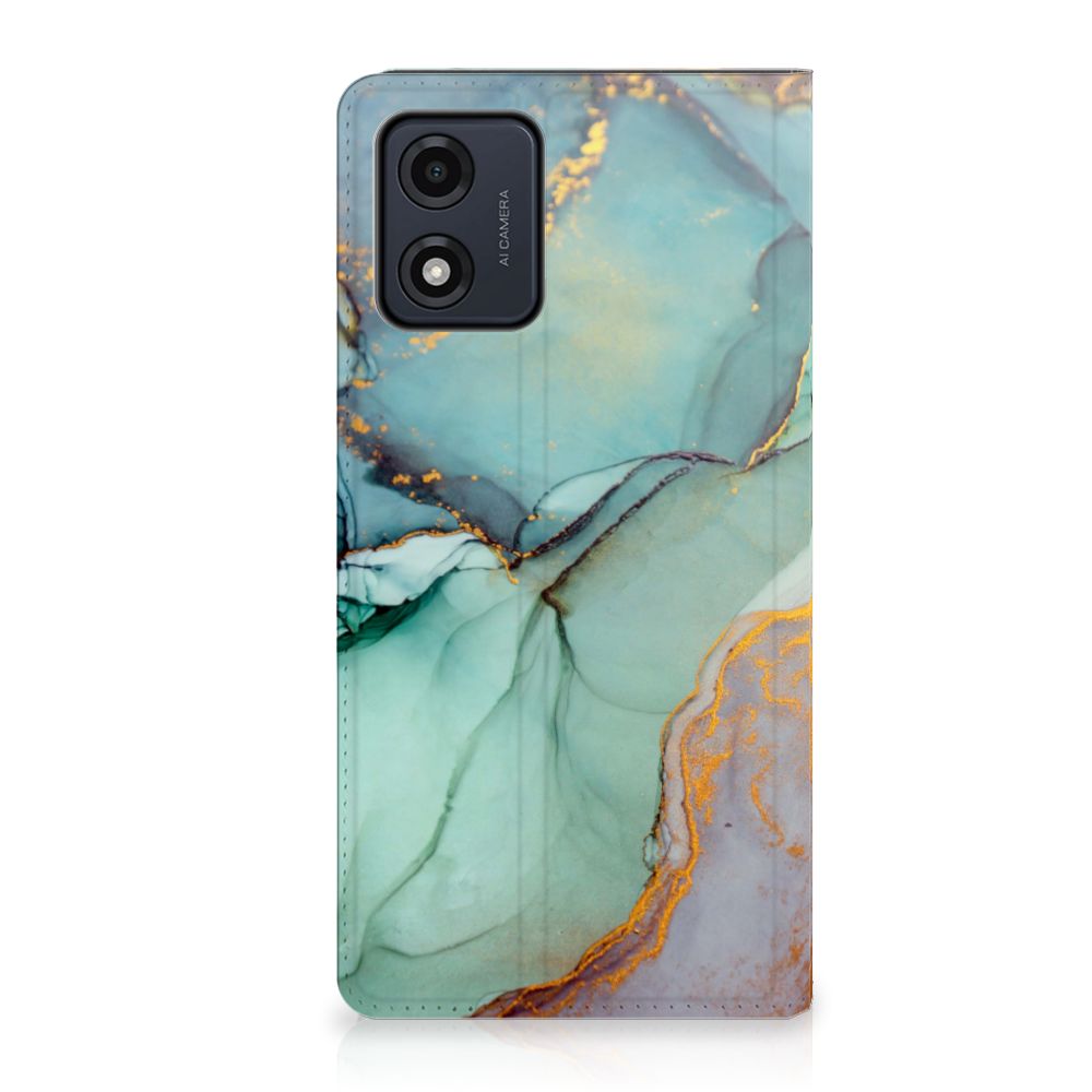 Bookcase voor Motorola Moto E13 4G Watercolor Mix in marmeren design met blauwe en gouden tinten 💙. Duurzaam en stijlvol!