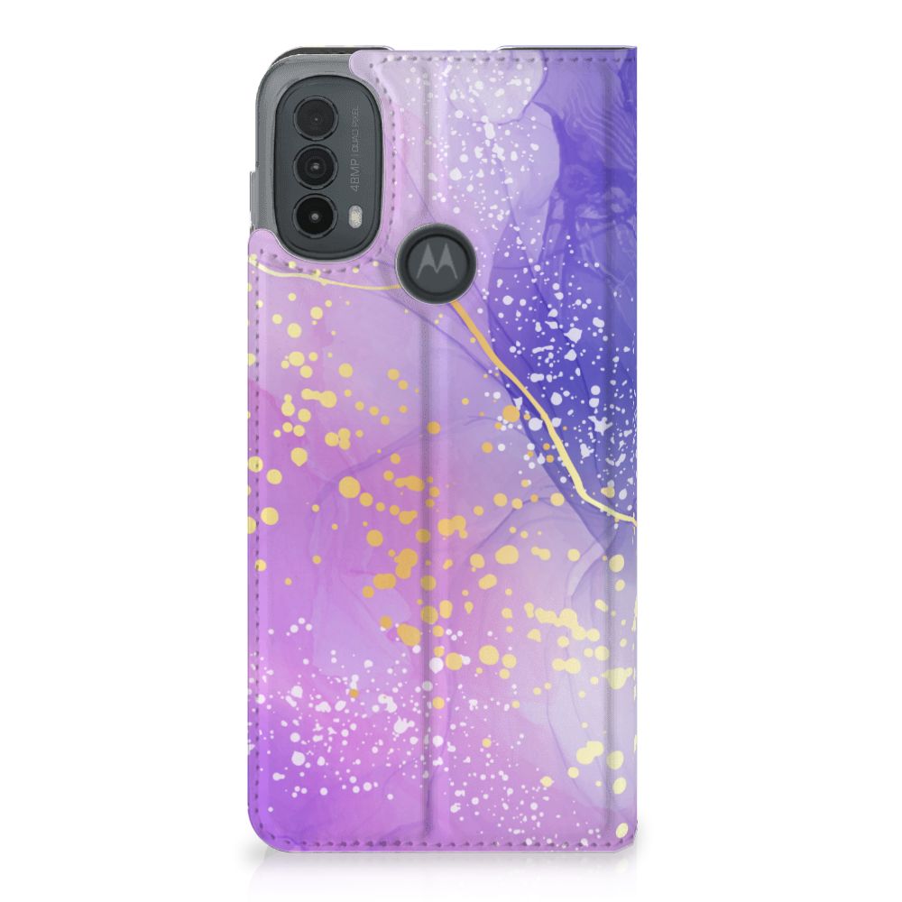Motorola Moto E20 Bookcase Watercolor Paars achteraanzicht