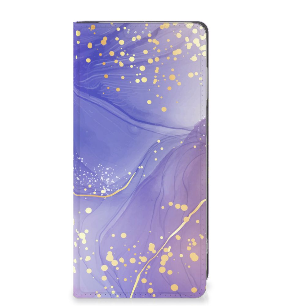 Bookcase voor Motorola Moto G13 | G23 Watercolor Paars met schitterende paarse en gouden abstracte spatten.