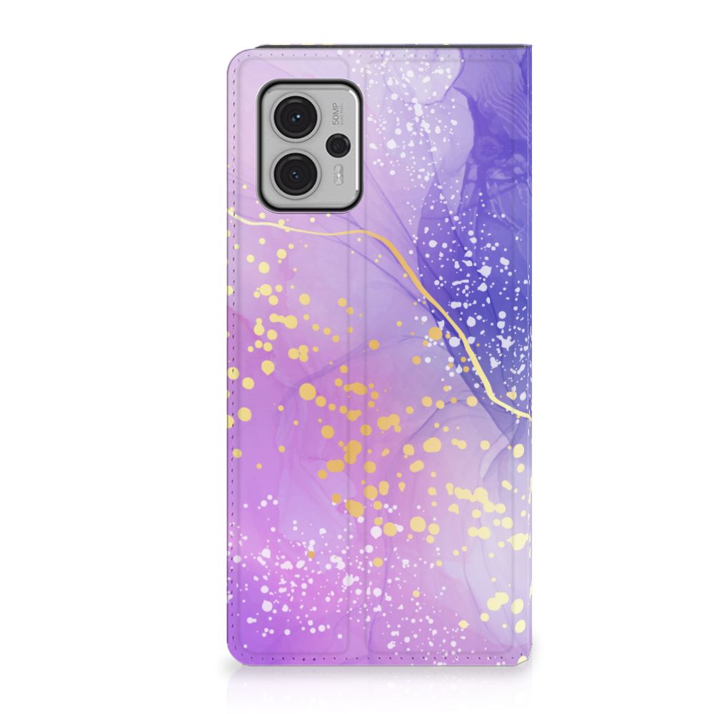 Bookcase voor Motorola Moto G13 | G23 Watercolor Paars – Elegant design met bloemenpatroon, perfect voor bescherming en gebruiksgemak.