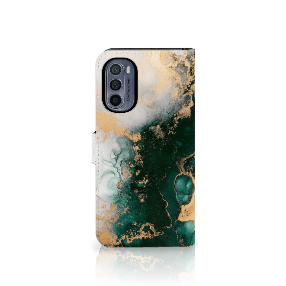 Motorola Moto G62 5G Bookcase Marmer Groen aanzicht