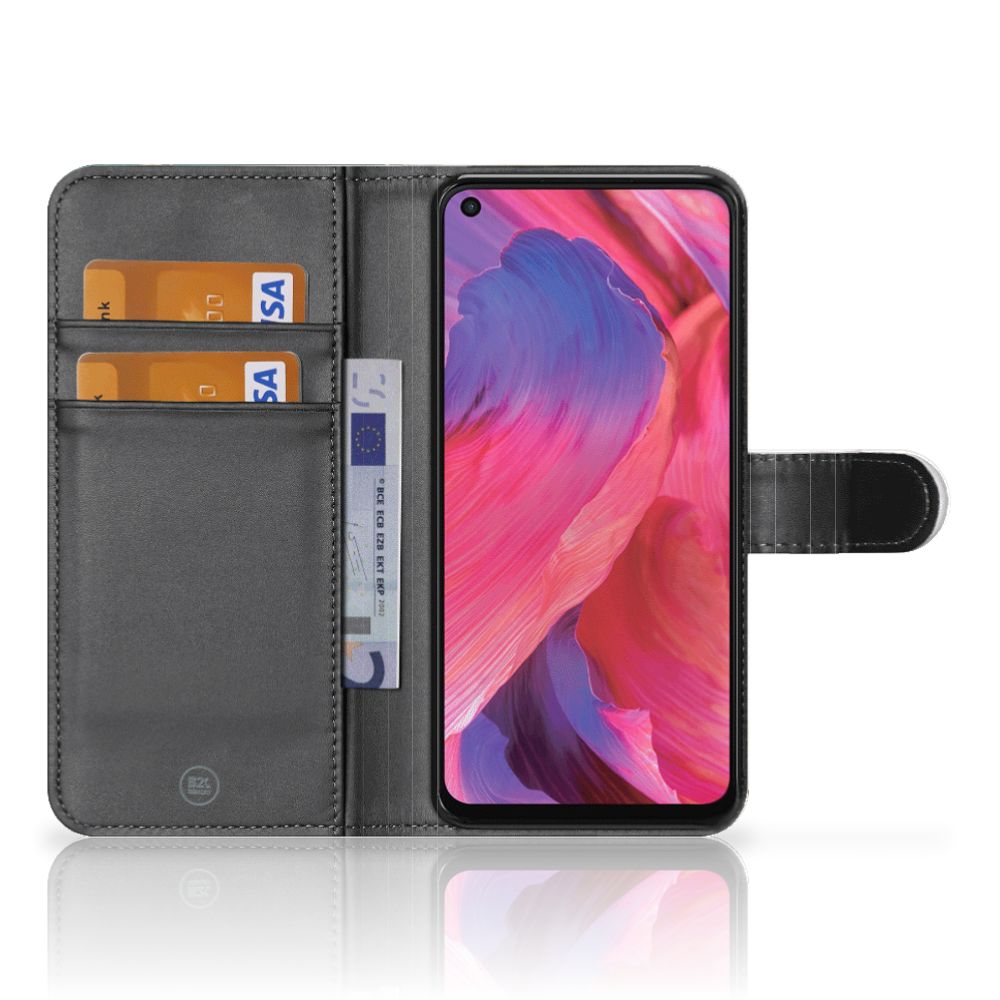 Bookcase voor OPPO A54 5G | A74 5G | A93 5G Marmer Groen met ruimte voor pasjes en beschermlipje.