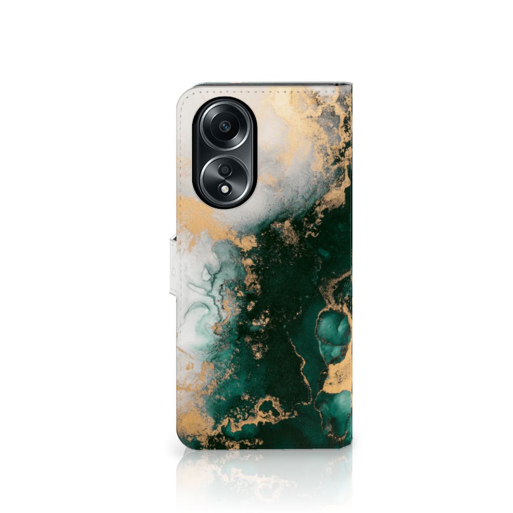 OPPO A58 4G Bookcase Marmer Groen voorkant