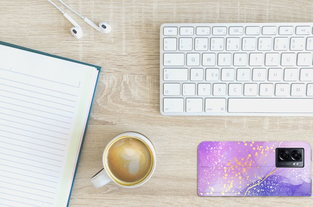 OPPO A77 5G A57 5G Bookcase Watercolor Paars bovenaanzicht