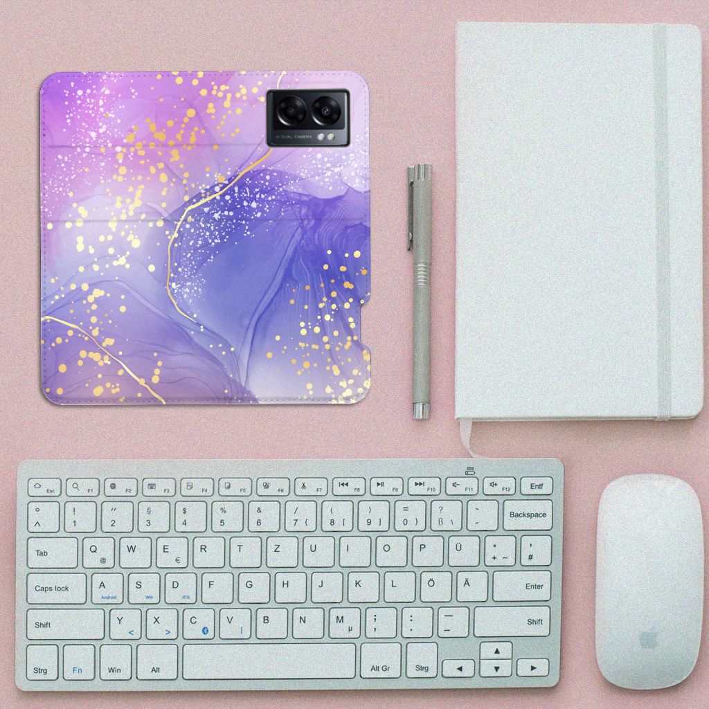 OPPO A77 5G A57 5G Bookcase Watercolor Paars bovenaanzicht