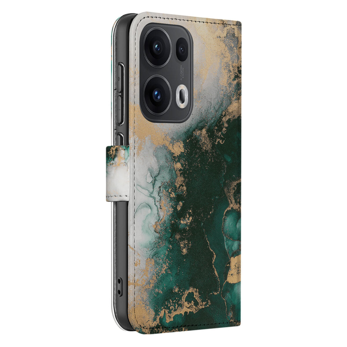 Bookcase voor OPPO Reno 13 Pro Marmer Groen design groen marmer textuur aanzicht