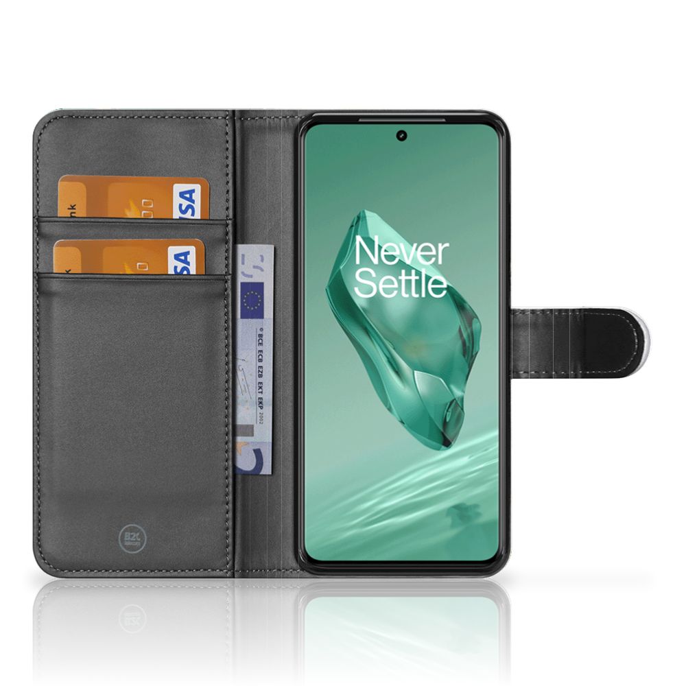Bookcase voor OnePlus 12 Marmer Groen met drie pasjeshouders voor gebruiksgemak en optimale bescherming.